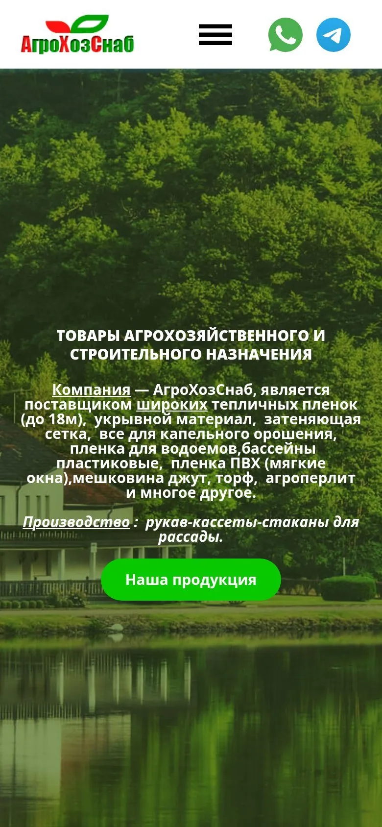 Старая главная на телефоне: заголовок заглавными буквами и длинный абзац на фоне леса