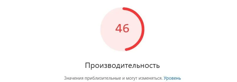Отчёт PageSpeed Insights для телефона до редизайна: 46 баллов